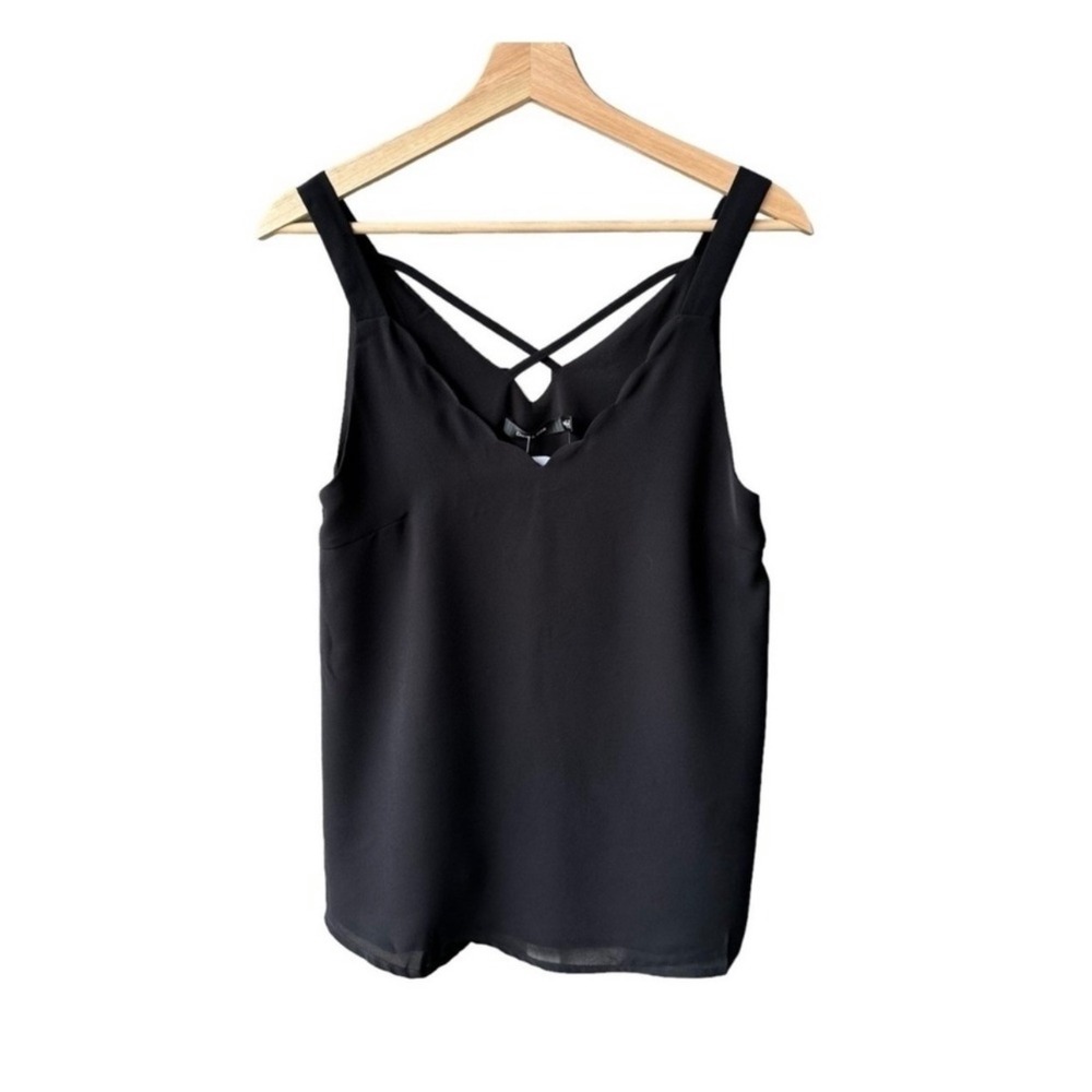 Doe And Rae Tank Top Blouse Black Scalloped Crisscross Strap Camisole Small